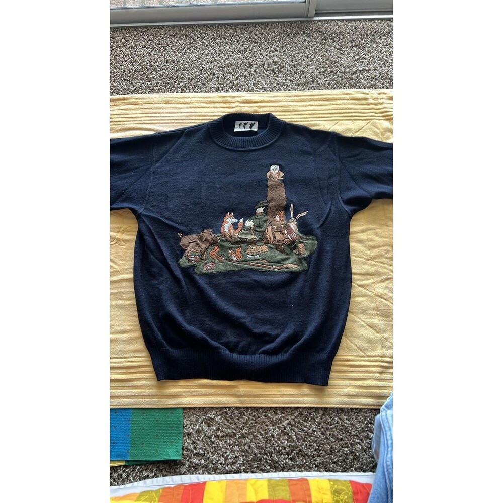 Golfino Men's Wool Crew Neck Sweater Blue Large/52 Made In Italy Original